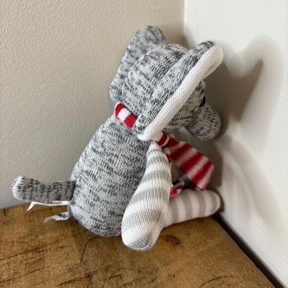 Gray & White Striped Sock Elephant Plush Toy Red White Scarf 9" Good Used Condit - Picture 5 of 6